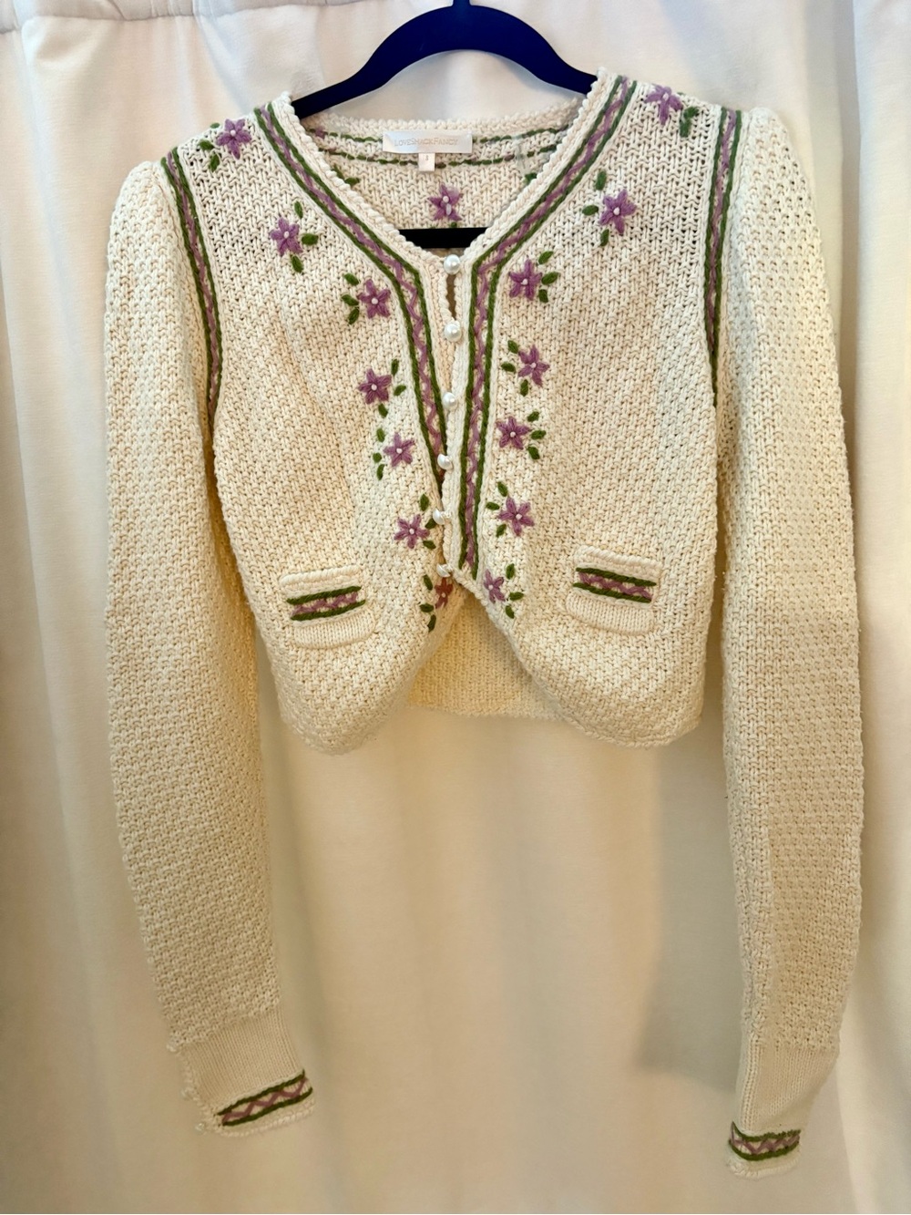 Love Shack Fancy Cream Cropped Cardigan